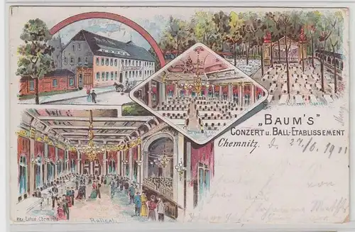 64259 Ak Lithographie Chemnitz Baums Concert et Ball Etablissement 1900