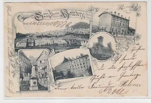 64251 Ak Lithografie Gruss aus Homberg Reg. Bez. Kassel Bahnhof usw. 1898
