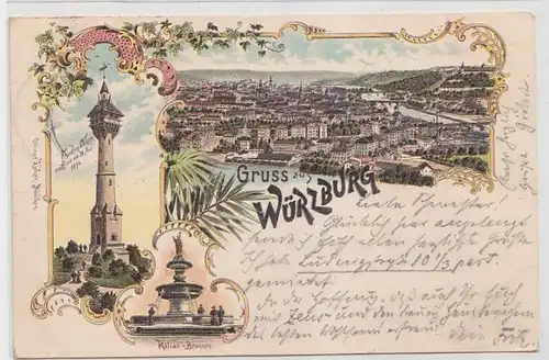 64250 Ak Lithographie Salutation de Würzburg 1896