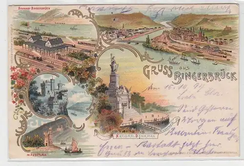 64245 Ak Lithographie Gruss de Bingerbrück Gare, Tour de souris, etc 1897