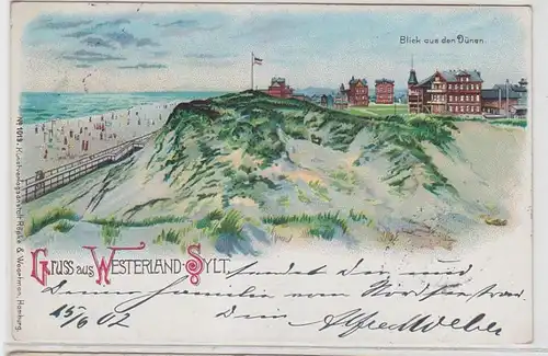64242 Ak Lithographie Gruß aus Westerland Sylt Blick aus den Dünen 1902