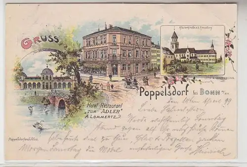 64234 Ak Lithographie Salutation de Poppelsdorf près de Bonn Hotel "Zum Adler" 1899