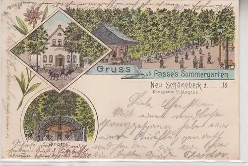 64231 Ak Lithographie Salutation de Passes Jardin d'été Neu Schönebeck b. Bremen 1898
