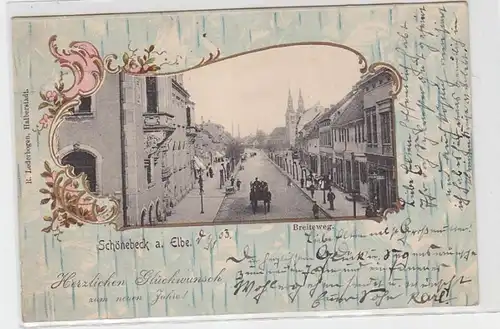 64173 Neujahr Ak Schönebeck an der Elbe Breiteweg 1903