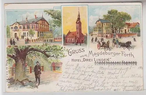 64172 Ak Lithographie Gruß vom Magdeburger Forth Hotel "Drei Linden" 1903