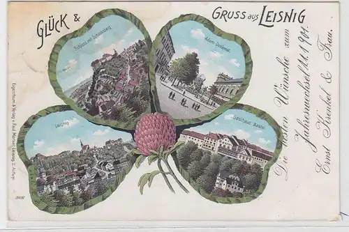 64123 Kleeblatt Ak Glück & Gruss aus Leisnig 1900