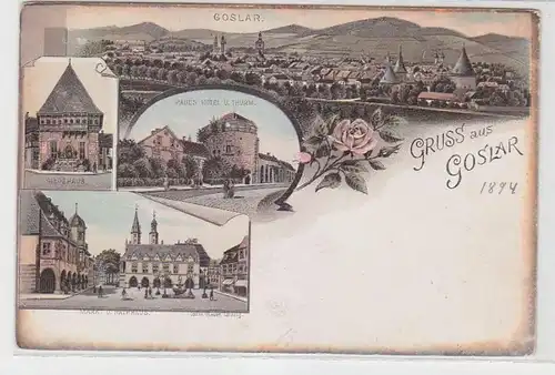 64075 Ak Lithographie Gruss aus Goslar Pauls Hotel usw. um 1894