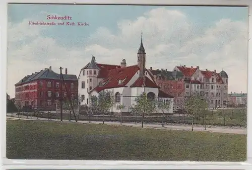64047 Ak Schkeuditz Friedrichstraße et l'Église catholique 1931