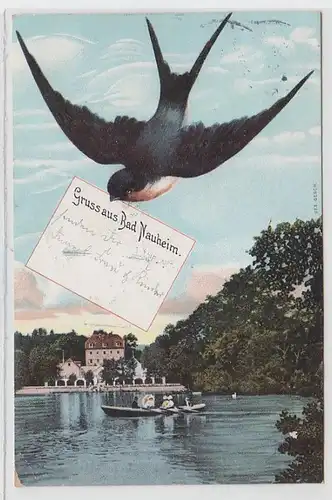 64021 Hirondelles Ak salutation de Bad Nauheim Gondeltöich 1906