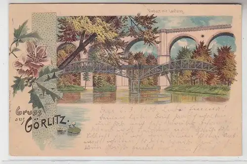 64016 Ak Lithographie Gruß aus Görlitz Viaduct mit Laufsteg 1900