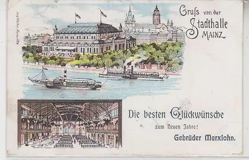 64001 Ak Lithografie Gruss von der Stadthalle Mainz 1904