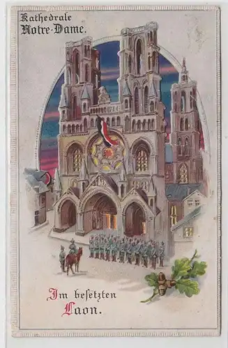 63984 Halt gegens Licht Ak im besetzten Laon Kathedrale Notre Dame 1917