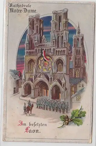 63982 Halt gegens Licht Ak im besetzten Laon Kathedrale Notre Dame 1917