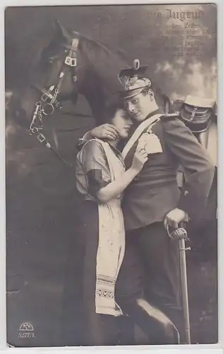 63979 Militaria Kitch Ak Ulan avec uniforme, casque et cheval 1913