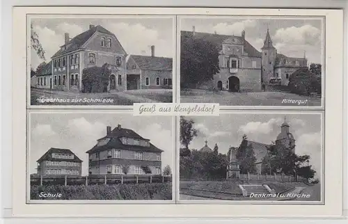 63942 Ak Gruß aus Wengelsdorf Gasthaus zur Schmiede, Rittergut, Schule um 1930