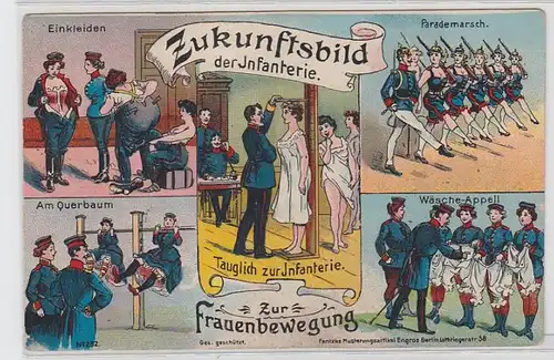 63940 Ak Militär Humor Zunkunftsbild der Infanterie Frauenbewegung um 1910