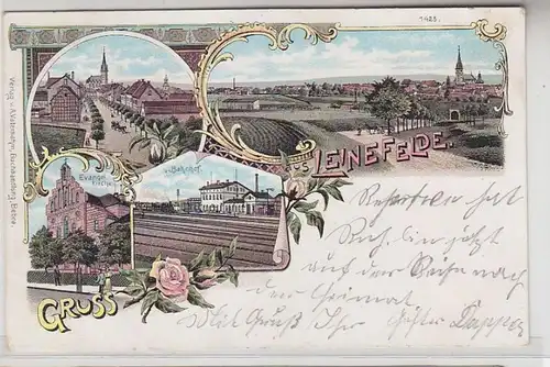 63895 Ak Lithografie Gruss aus Leinefelde Bahnhof usw. 1898