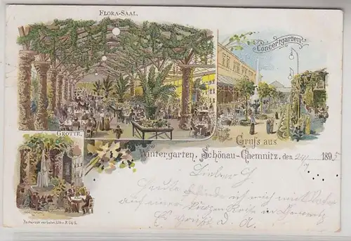 63892 Ak Lithographie Gruss aus Schönau Chemnitz Wintergarten 1895