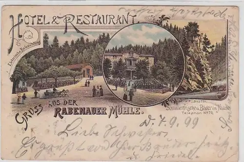 63891 Ak Lithographie Gruß aus der Rabenauer Mühle Hotel & Restaurant 1899