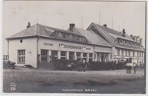 63865 Foto Ak Moldau Gasthof Fischerhaus 1931