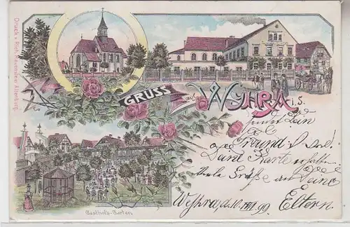 63858 Ak Lithographie Gruß aus Wyhra in Sachsen Gasthof, Kirche 1899