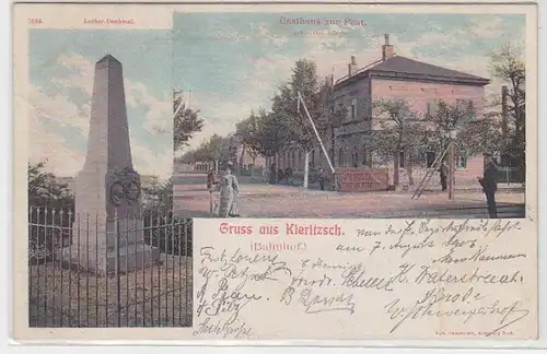 63844 Mehrbild Ak Gruß aus Kieritzsch (Bahnhof) Gasthaus zur Post, Lutherdenkmal