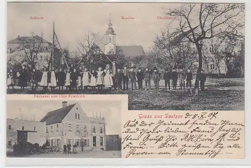 63842 Salutation de Ak de Deutzen Boulangerie, Château, Eglise, Purgatoire 1907