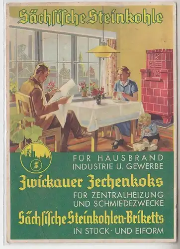 63824 Reklame Ak Sächsische Steinkohle Zwickauer Zechenkoks um 1930