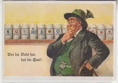 63821 bière humour Ak "Qui a le choix a la souffrance!" vers 1930