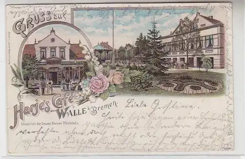 63790 Ak Lithographie Gruss de Harje's Café Walle près de Brême 1898