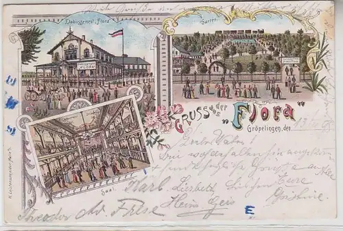 63783 Ak Lithographie Gruß aus der "Flora" Gröpelingen bei Bremen 1899