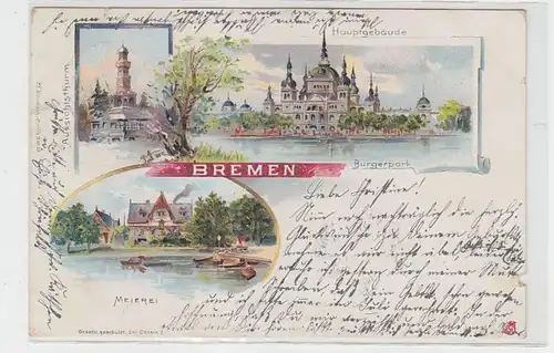 63769 Ak Lithographie Bremen Aussichtsturm, Hauptgebäude, Meierei 1899