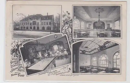 63751 Ak Gruss aus Concert-Ball- & Garten Etablissement "Gasthof Grüna" 1914