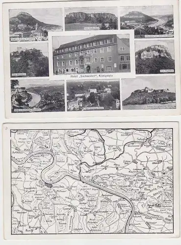63742 Reklame Doppel Ak Königstein Hotel "Sachsenhof" um 1930