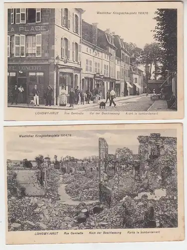 63732/2 Ak Longwy Haut Rue Gambetta avant et après les tirs de 1916