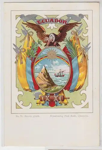 62667 Wappen Ak Lithographie Ecuador um 1900