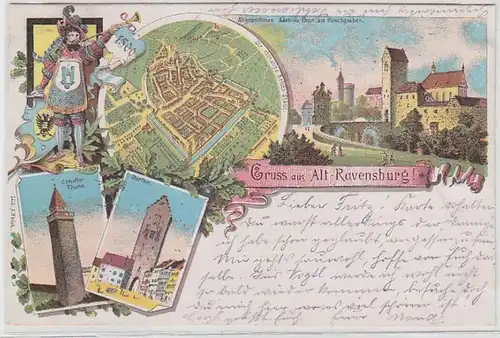 62658 Ak Lithographie Gruß aus Alt-Ravensburg 1901