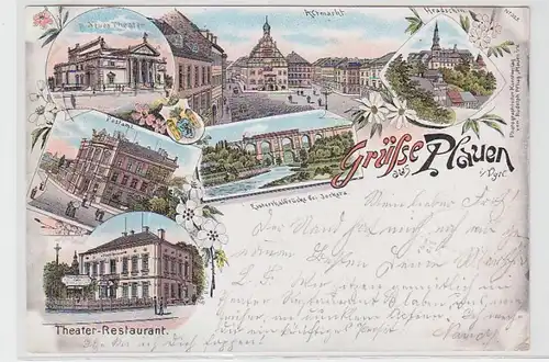 62648 Ak Lithographie Gruß aus Plauen im Vogtland 1897