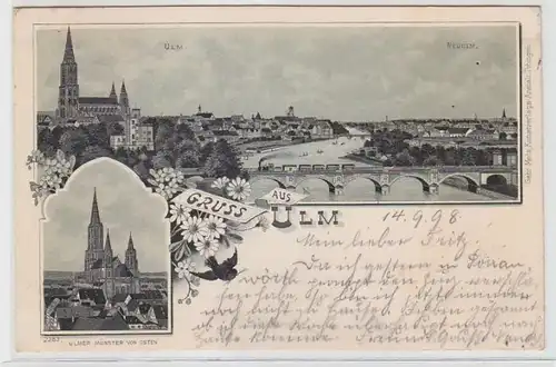 62649 Salutation multi-image Ak en Ulm Vue totale et Münster 1898
