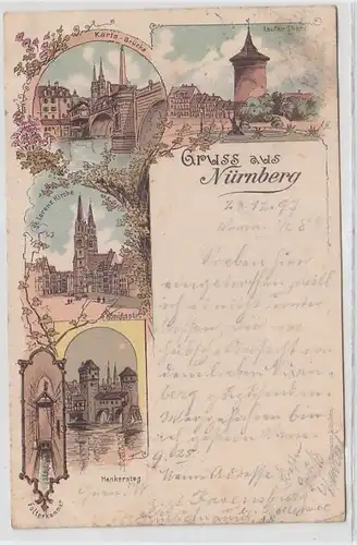 62646 Ak Lithographie Salutation de Nuremberg 1897