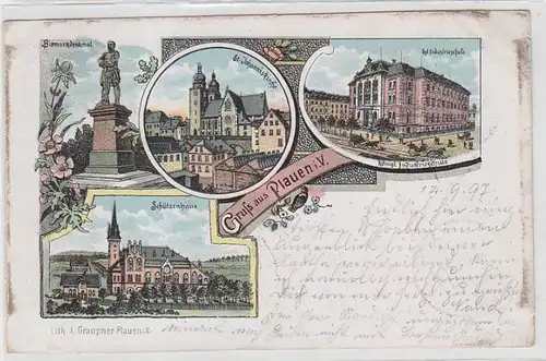 62645 Ak Lithographie Gruß aus Plauen im Vogtland 1897