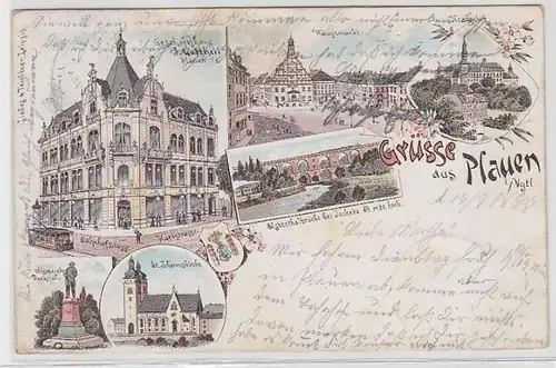 62644 Ak Lithographie Gruß aus Plauen im Vogtland 1899