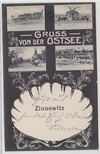 62594 Muschel Ak Gruss von der Ostsee Zinnowitz 1908