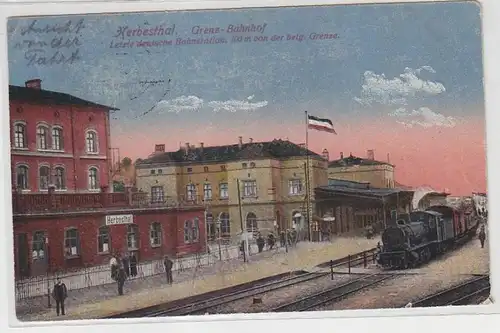62565 Feldpost Ak Herbesthal Grenzbahnhof mit Dampflokomotive 1918