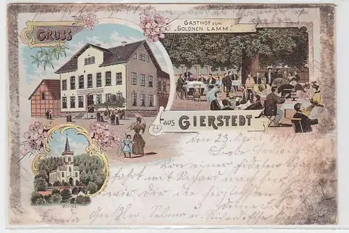63708 Ak Lithographie Gruß aus Gierstedt Gasthof zum "Goldnen Lamm" 1899