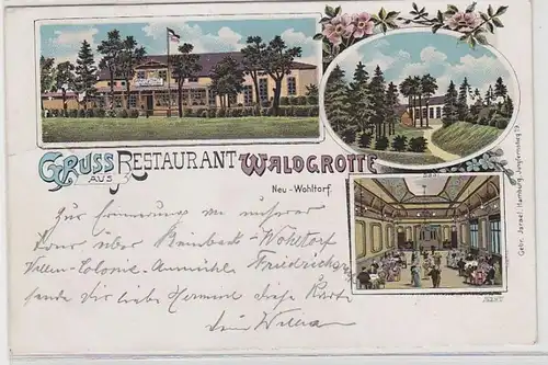 63683 Ak Lithographie Salutation de Restaurant Waldgrotte Neu-Wohltorf 1904