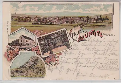 63681 Ak Lithographie Gruß aus Lüptitz bei Wurzen Gasthof usw. 1907