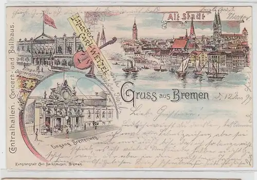 63672 Ak Lithographie Salutation de Bremen Centralhallen 1899