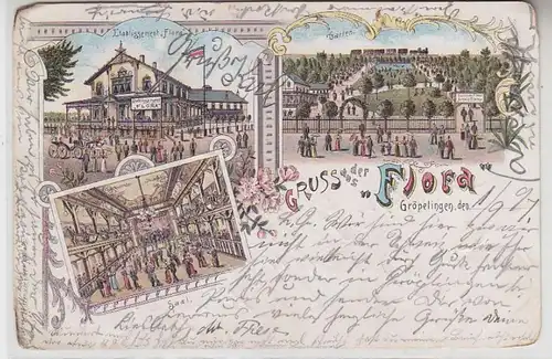 63667 Ak Lithographie Salutation de la "Flora" Gröpelingen près de Brême 1897