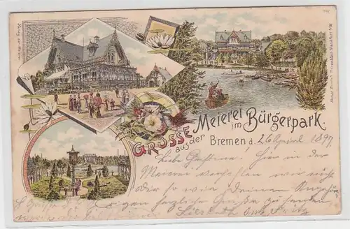 63661 Ak Lithographie Salutation de la Meierei au Bürgerpark Bremen 1897